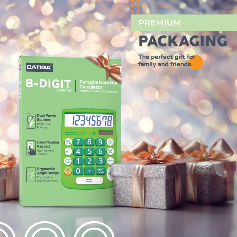 CATIGA Desktop Calculator 8 Digit with Solar Power and Easy to Read LCD Display, Big Buttons, for Home, Office, School, Class and Business, 4 Function Small Basic Calculators for Desk, CD-8185 - Image 2